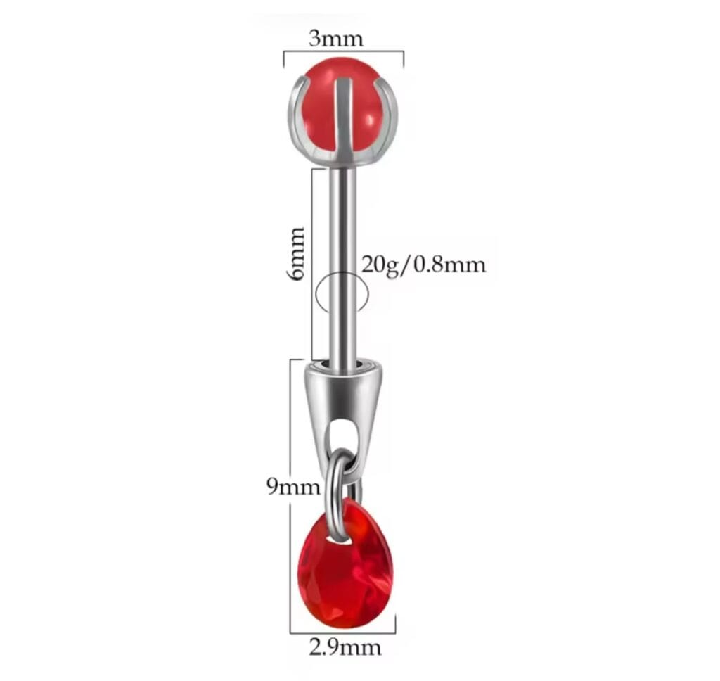 Barbell, Labret with Teardrop Bullet Head and Claw Set Gem