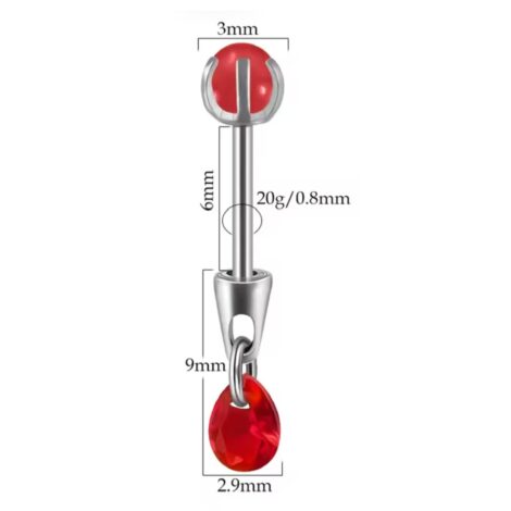 Barbell, Labret with Teardrop Bullet Head and Claw Set Gem - Image 2