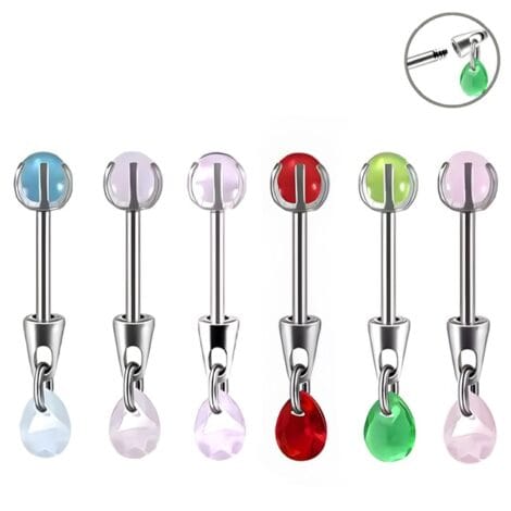 Barbell, Labret with Teardrop Bullet Head and Claw Set Gem