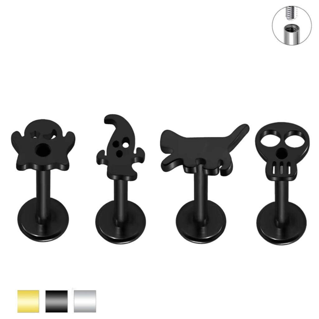 Labret Ear Cartilage Studs with Spooky Halloween Tops Threaded