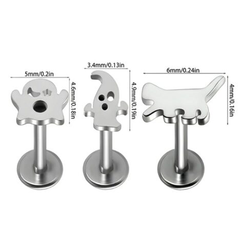 Labret Ear Cartilage Studs with Spooky Halloween Tops Threaded - Image 6