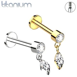 ASTM Titanium CZ Top Labret with Marquise Dangle Internally Threaded