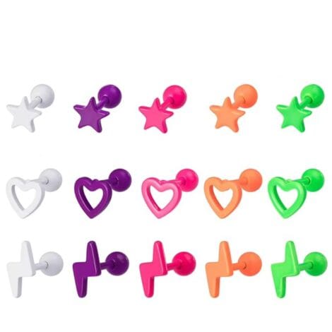 Candy Coloured Barbells with Star, Heart and Lightning Bolt Tops