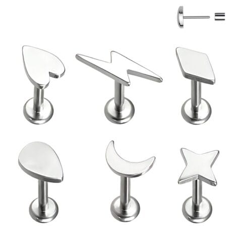 Ear Cartilage Lip Labret with Threadless Push In Pin Mixed Tops