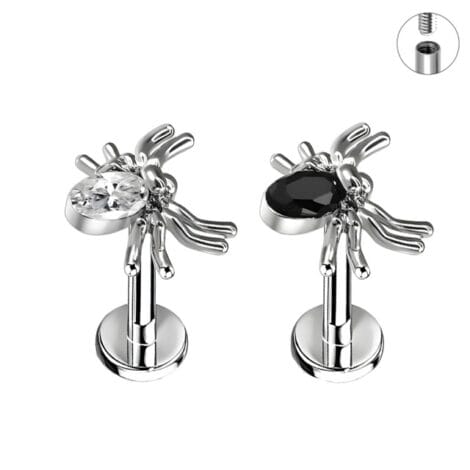 CZ Set Spider Labret Cartilage Stud Internally Threaded