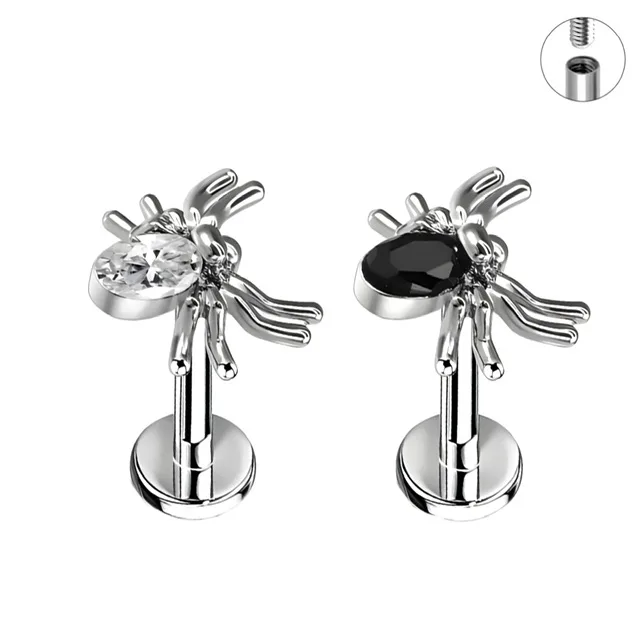 CZ Set Spider Labret Cartilage Stud Internally Threaded