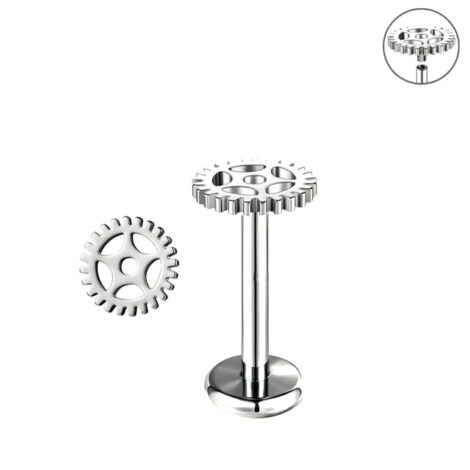 Ear Cartilage Labret Stud Threaded with Cog Top - Image 1