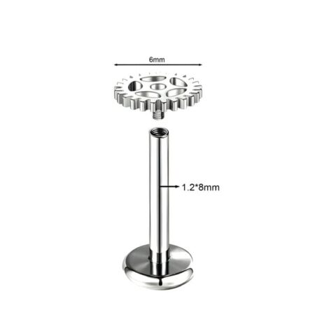 Ear Cartilage Labret Stud Threaded with Cog Top - Image 2