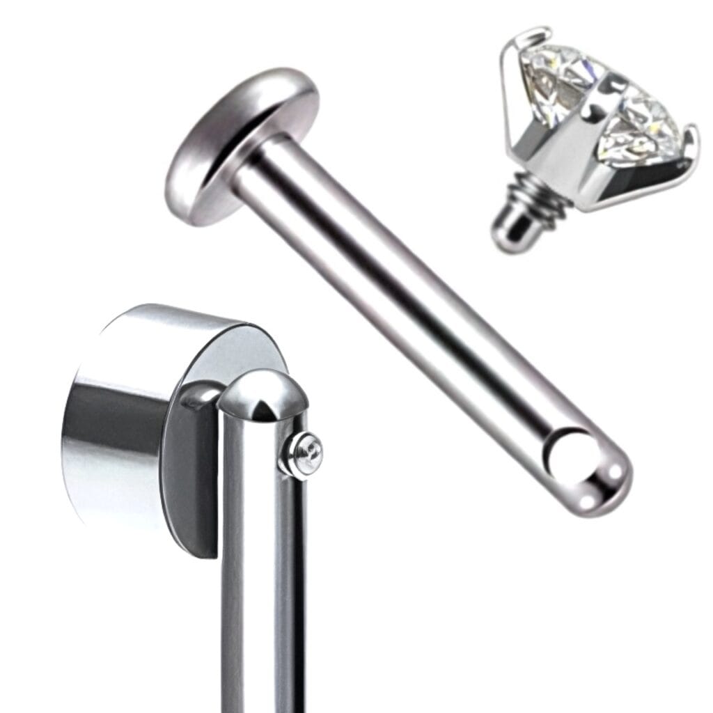 Titanium Forward Facing CZ Labrets, Side Thread for Vertical Helix