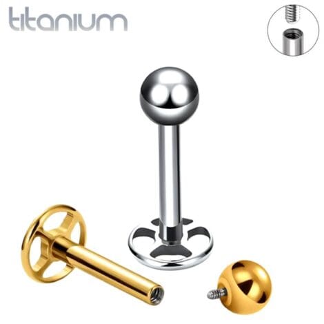 Titanium Ball Top Labret Internally Threaded with Open Spoke Base