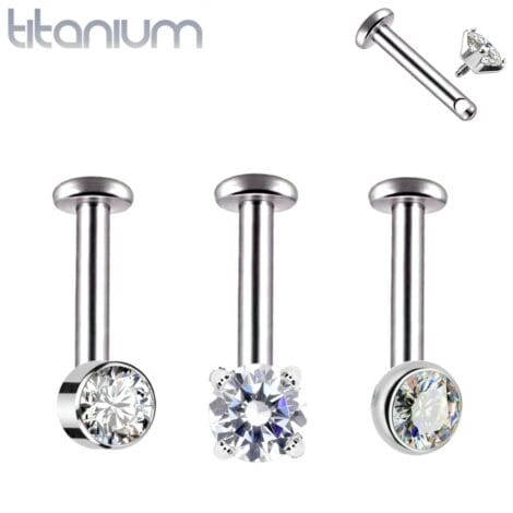 Titanium Forward Facing CZ Labrets, Side Thread for Vertical Helix