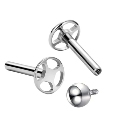 Titanium Ball Top Labret Internally Threaded with Open Spoke Base - Image 3