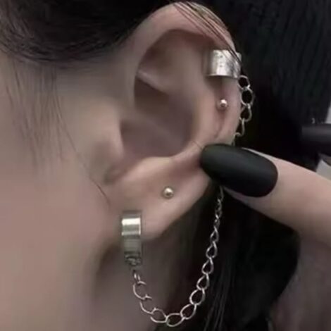 Earring Clip and Ear Cuff with Chain Non Piercing Jewellery - Image 3