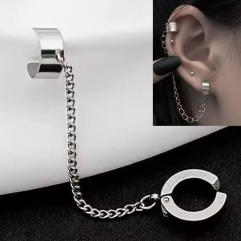 Earring Clip and Ear Cuff with Chain Non Piercing Jewellery