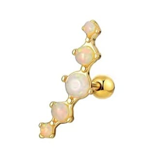 Ear Cartilage Barbells Curved with Clear Gems and Opal Set Tops - Image 9