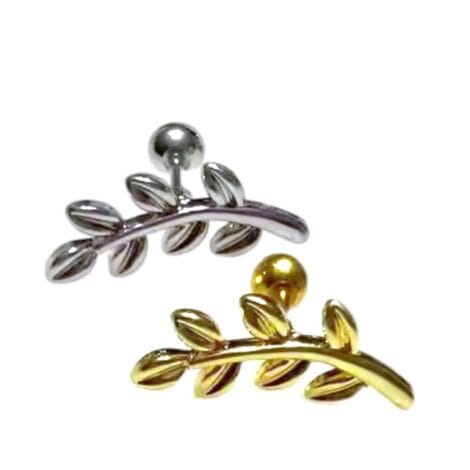 Ear Cartilage Barbell with Curved Fern Leaf Top