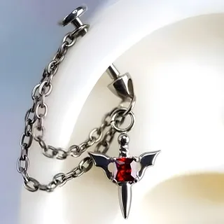 Bullet Top Cartilage Labret with Red Gem Sword and Chains