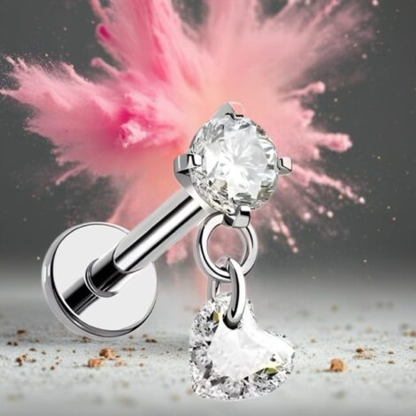 CZ Gem Top Labret with Dangling CZ Shapes Internally Threaded - Image 2