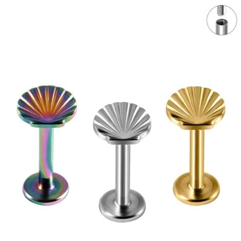Labret Ear Cartilage Studs with Seashell Lazered Top Threaded