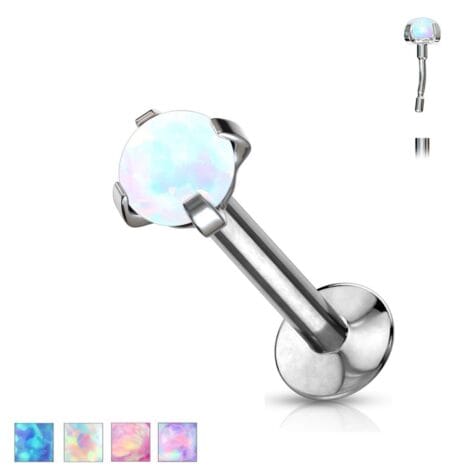Labret Cartilage Stud With Threadless Push In Pin Claw Opal Top