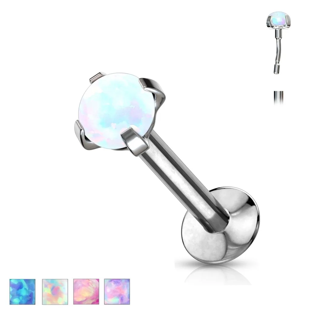 Labret Cartilage Stud With Threadless Push In Pin Claw Opal Top
