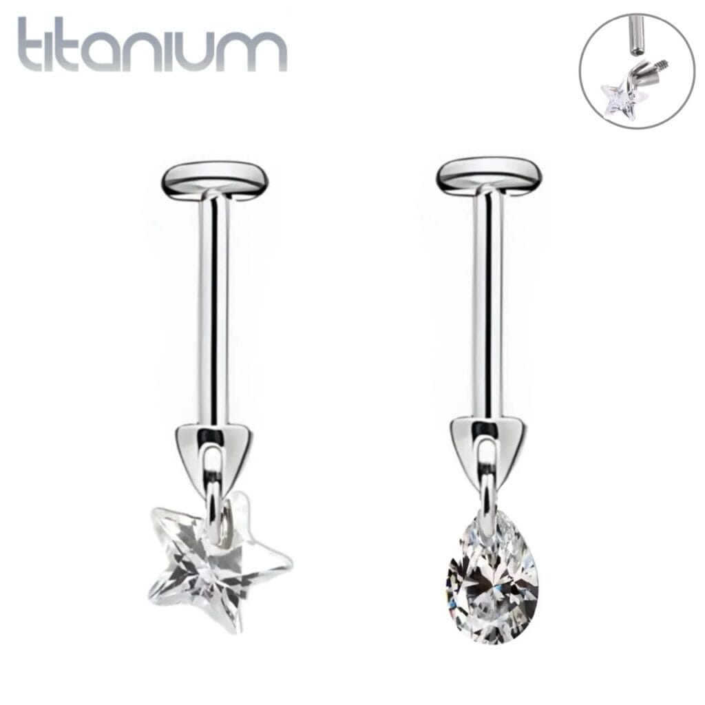 ASTM Titanium Bullet Labret with Gem Cartilage Vertical Helix