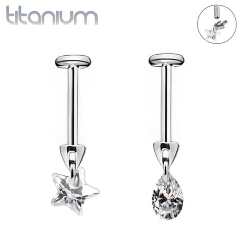 ASTM Titanium Bullet Labret with Gem Cartilage Vertical Helix
