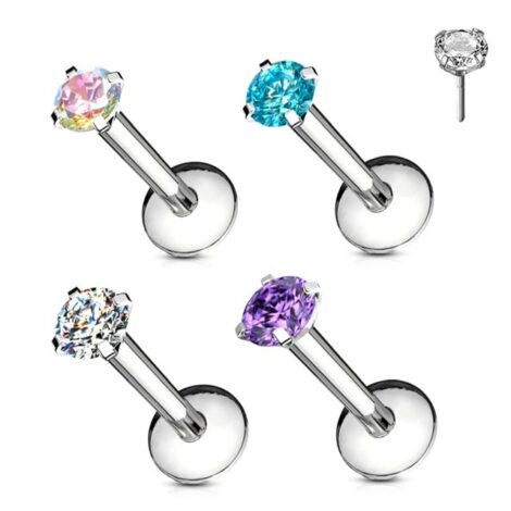 Labret Cartilage Stud with Threadless Push In Prong Star Heart Square CZ - Image 6
