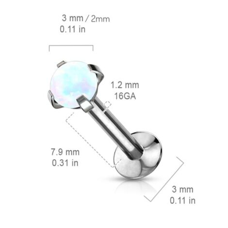 Labret Cartilage Stud With Threadless Push In Pin Claw Opal Top - Image 7