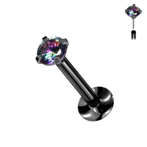 Labret Cartilage Stud Threadless Push In Top in Black with Prong Vitrail