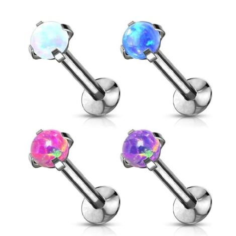 Labret Cartilage Stud With Threadless Push In Pin Claw Opal Top - Image 5