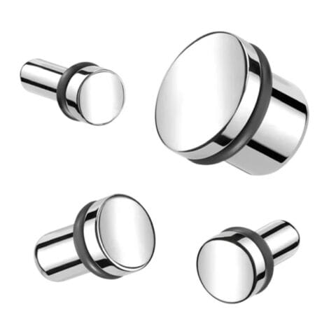 Steel Single Flare Flathead Ear Plug Pairs with Black O-ring