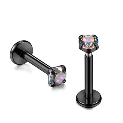 Labret Cartilage Stud Threadless Push In Top in Black with Prong Vitrail - Image 2