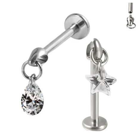 ASTM Titanium Bullet Labret with Gem Cartilage Vertical Helix - Image 2