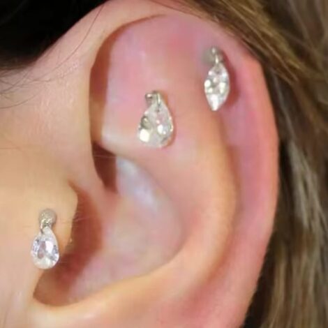 ASTM Titanium Bullet Labret with Gem Cartilage Vertical Helix - Image 5