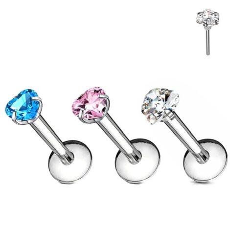 Labret Cartilage Stud with Threadless Push In Prong Star Heart Square CZ - Image 7