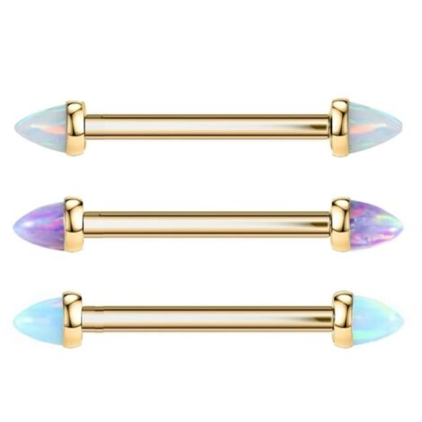Titanium Nipple Rings with Opal Cone Ends Internally Threaded Pairs - Image 2