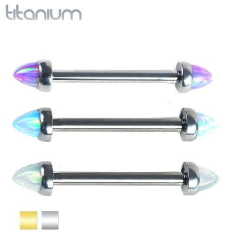 Titanium Nipple Rings with Opal Cone Ends Internally Threaded Pairs