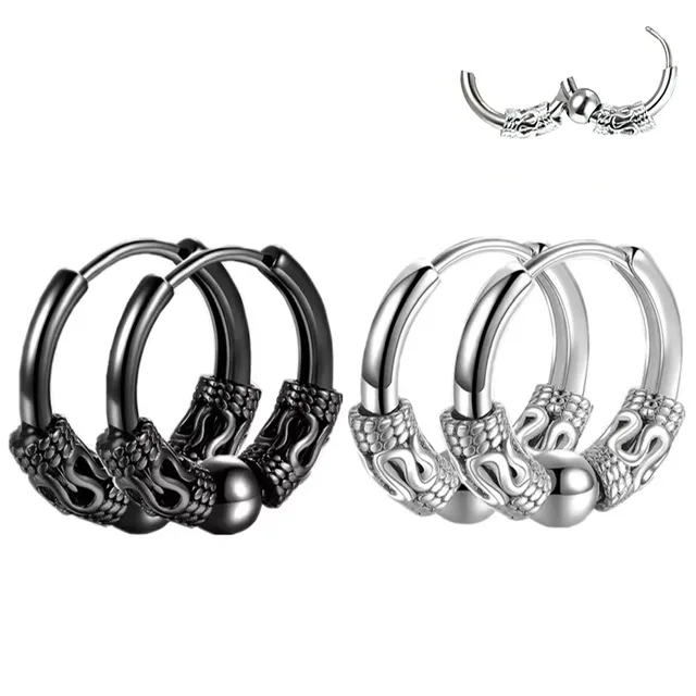 Hinged Hoop Earrings with Center Ball and Viking Totem Rings