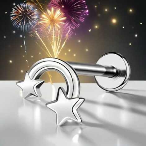Labret Ear Cartilage Stud with Shooting Stars Top Internally Threaded - Image 2