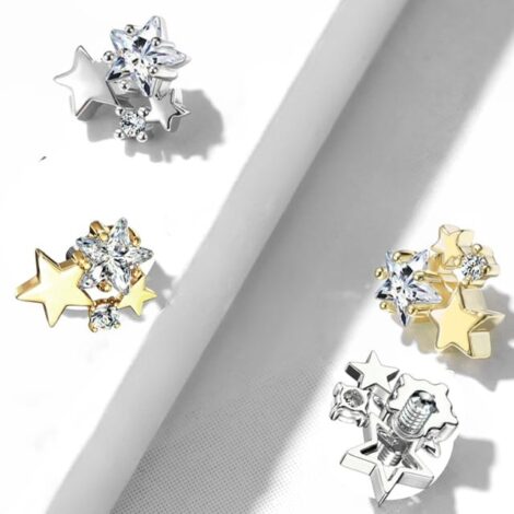 CZ Cluster Stars Internally Threaded Dermal Anchor Tops - Image 3