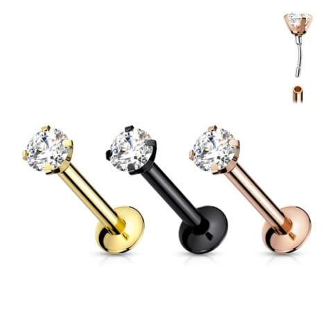 316L Surgical Steel Labret with Threadless Push in Prong Round CZ PVD Colours
