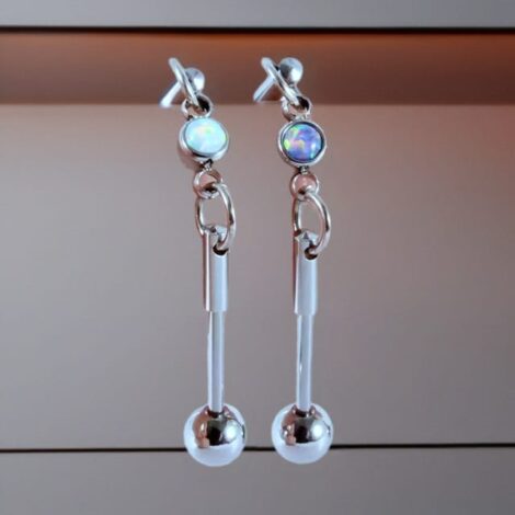 Center Opal Linked Cartilage Industrial Barbell with Bonus Bars - Image 4
