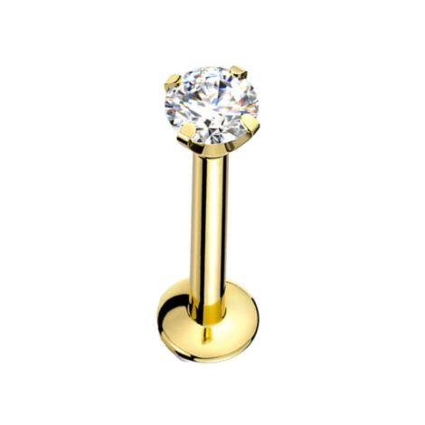 316L Surgical Steel Labret with Threadless Push in Prong Round CZ PVD Colours - Image 5
