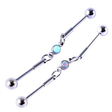 Center Opal Linked Cartilage Industrial Barbell with Bonus Bars