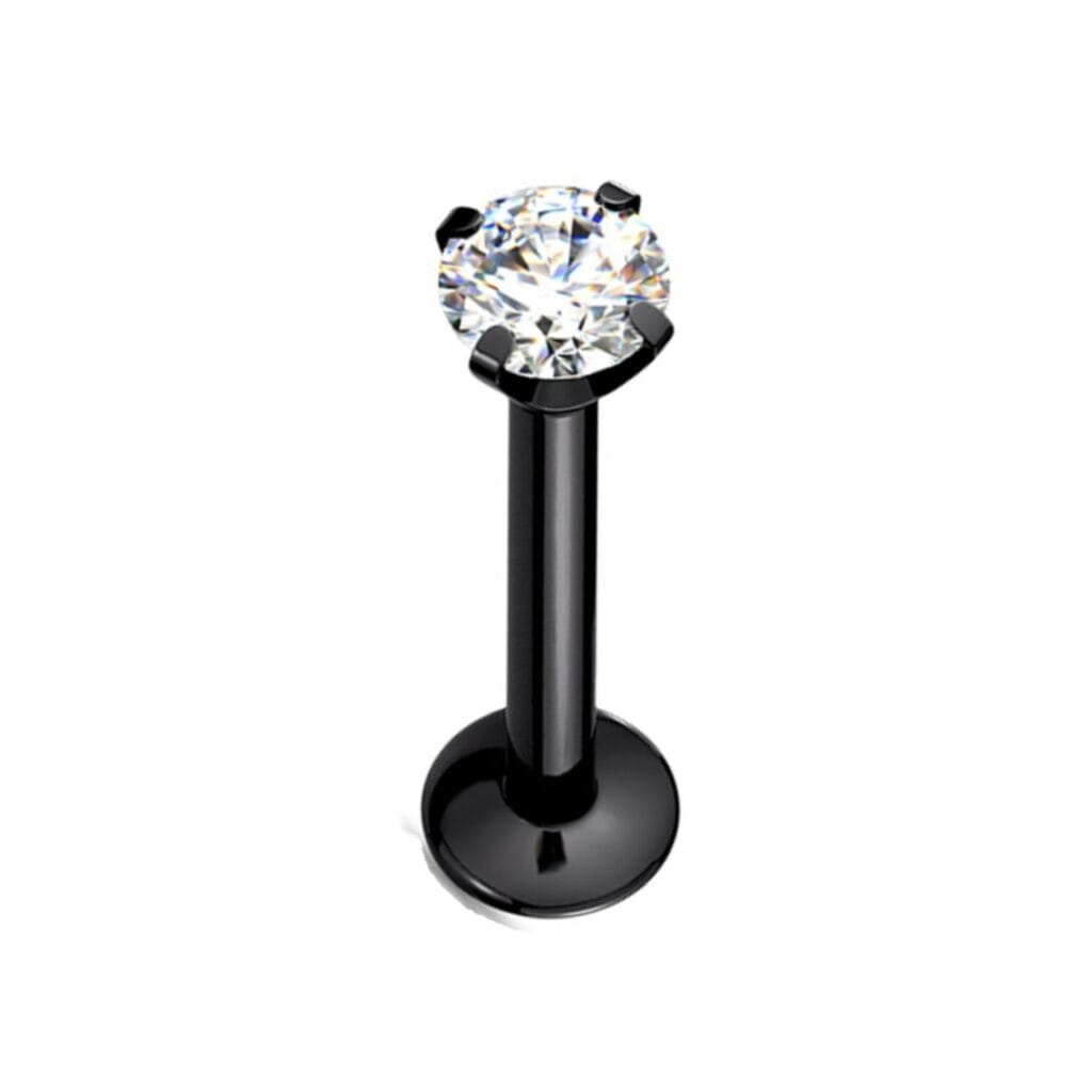 316L Surgical Steel Labret with Threadless Push in Prong Round CZ PVD Colours