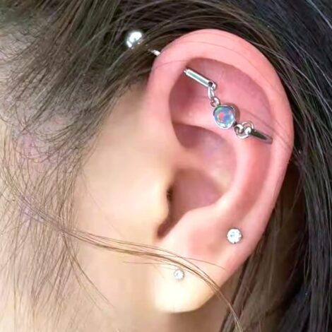 Center Opal Linked Cartilage Industrial Barbell with Bonus Bars - Image 2