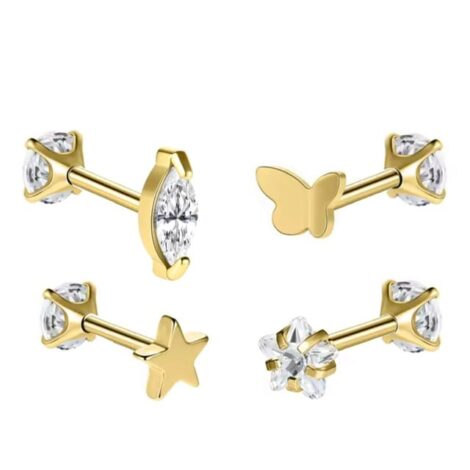 18G Barbell with Zircon, Star and Butterfly Ends Internal Thread - Image 2