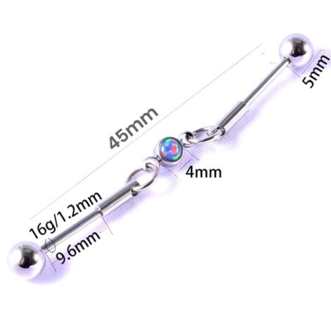 Center Opal Linked Cartilage Industrial Barbell with Bonus Bars - Image 3