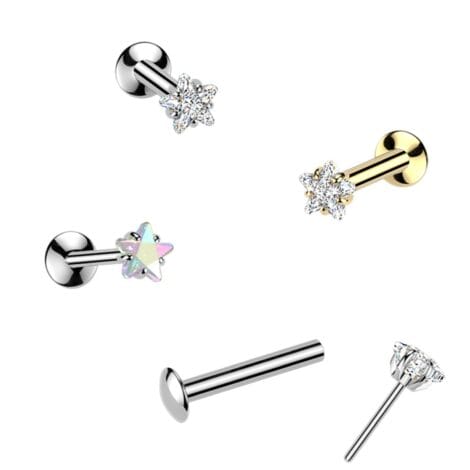 316L Surgical Steel Labret with Threadless Push In Prong Set Star CZ